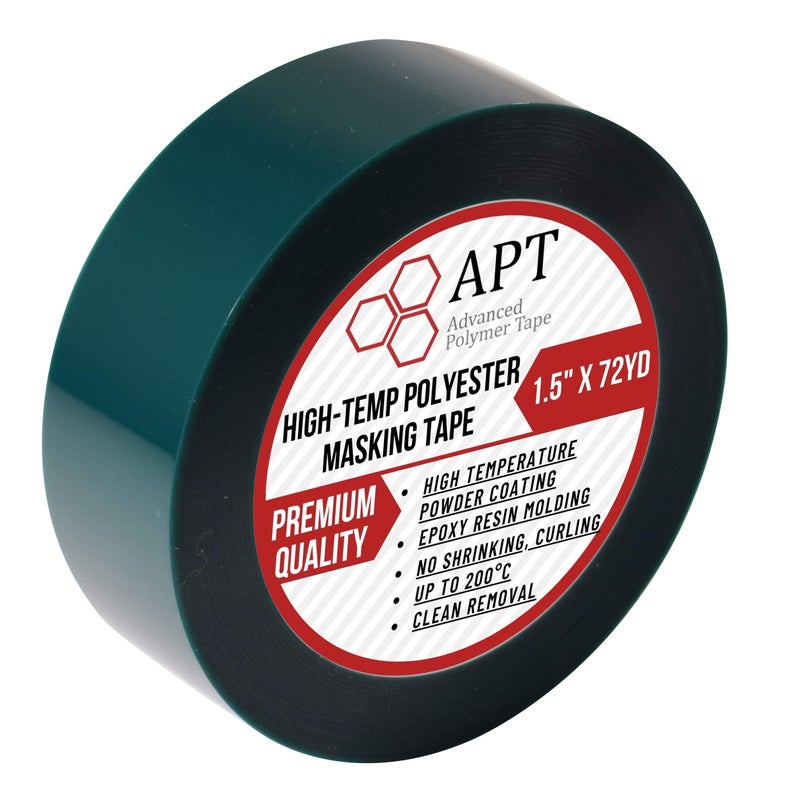 APT Advanced Polymer Tape شريط بوليستر 2 ميل مع لاصق سيليكون، شريط PET عالي الحرارة، سمك 3.5 ميل للتغطية بالبودرة، التغطية الإلكترونية (1، 1.5" × 72 ياردة) - Image 1